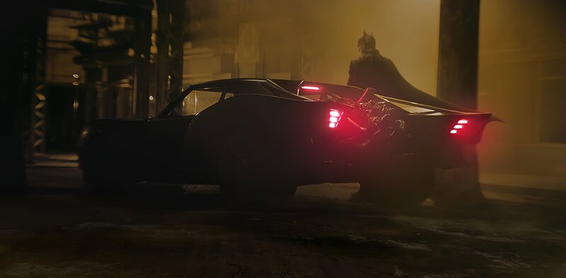 Batman with Batmobile — Black, Dark, Dramatic, Night, 3d Render