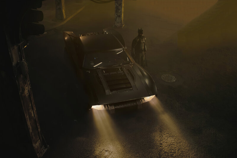 Batman with Batmobile — Black, Dark, Dramatic, Night, Photograph
