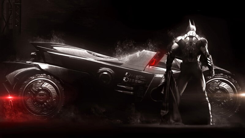 Batman with Batmobile — Black, Dramatic, Night, Digital Art, Capes