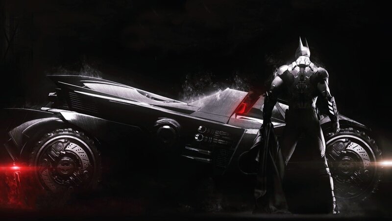 Batman with Batmobile — Black, Dramatic, Night, Digital Art