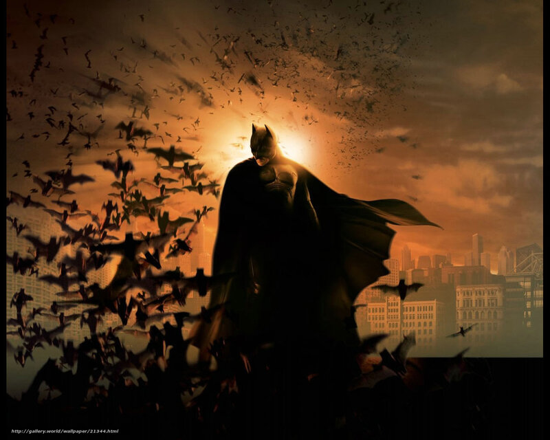 Batman with bats at sunset