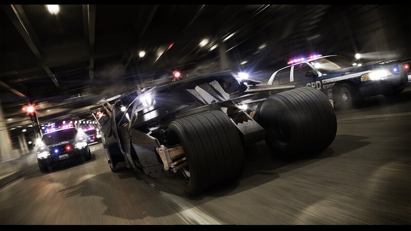 Batmobile chasing police cars