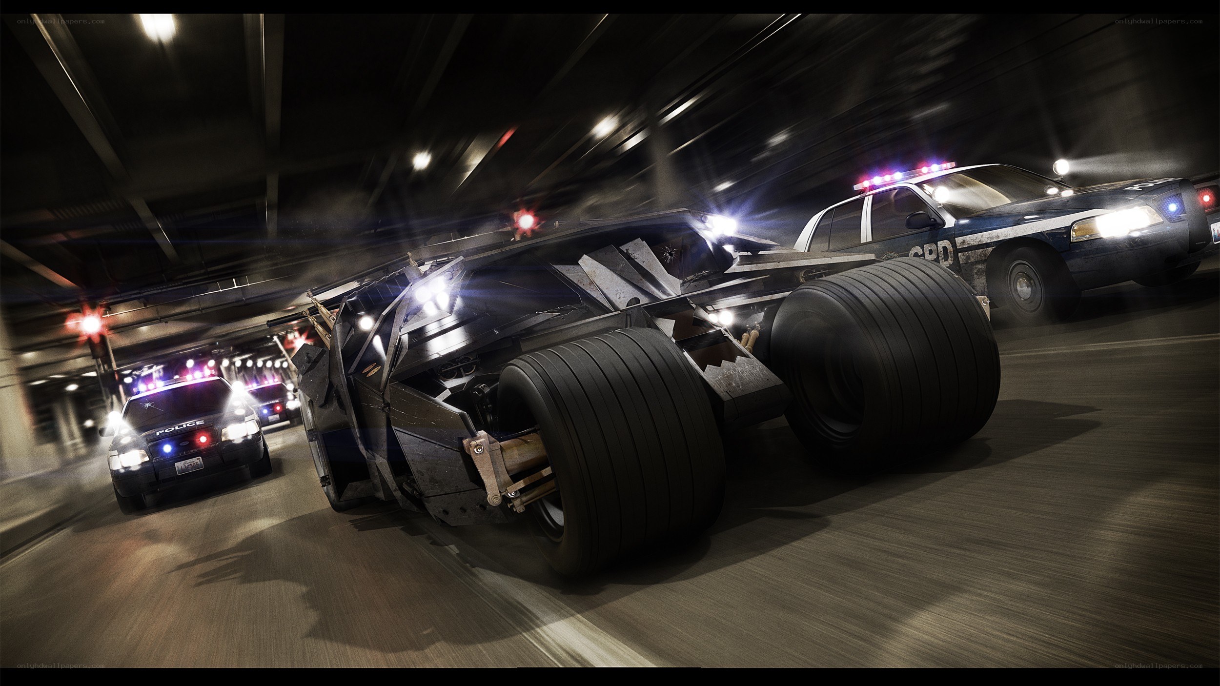 Batmobile chasing police cars