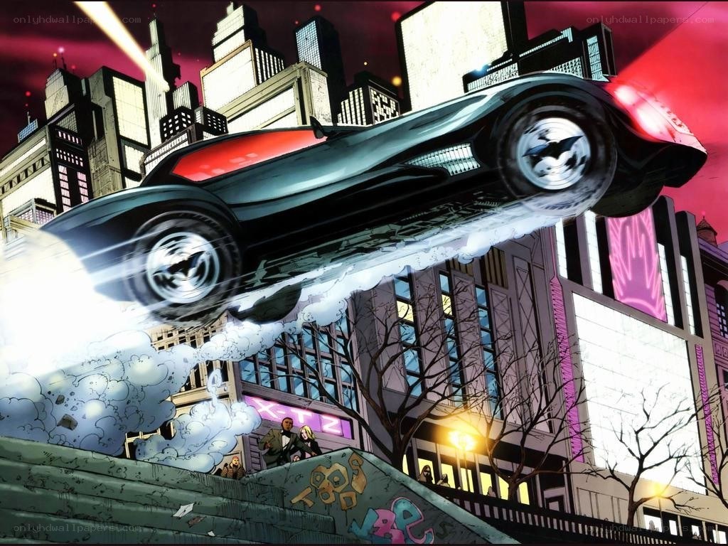 Batmobile in action over Gotham