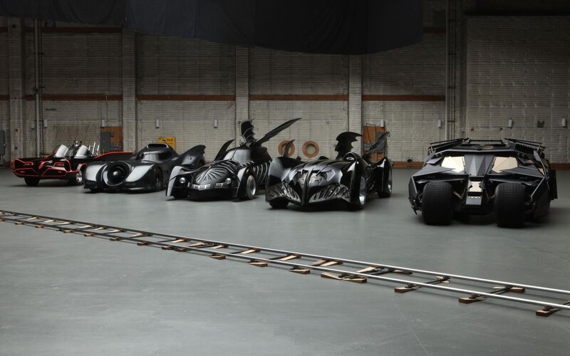 Batmobiles in a Hangar — Black, Dramatic