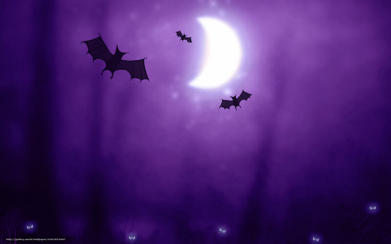 Bats Flying at Night — Purple, Mysterious, Digital Art, Moon, Forest, Eyes