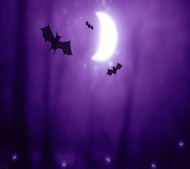Bats Flying at Night — Purple, Mysterious, Digital Art