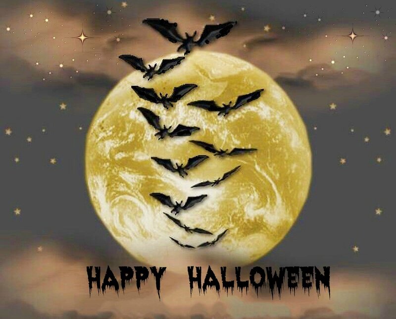 Bats Flying over Moon — Yellow