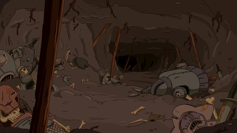 Battle-scarred cave interior