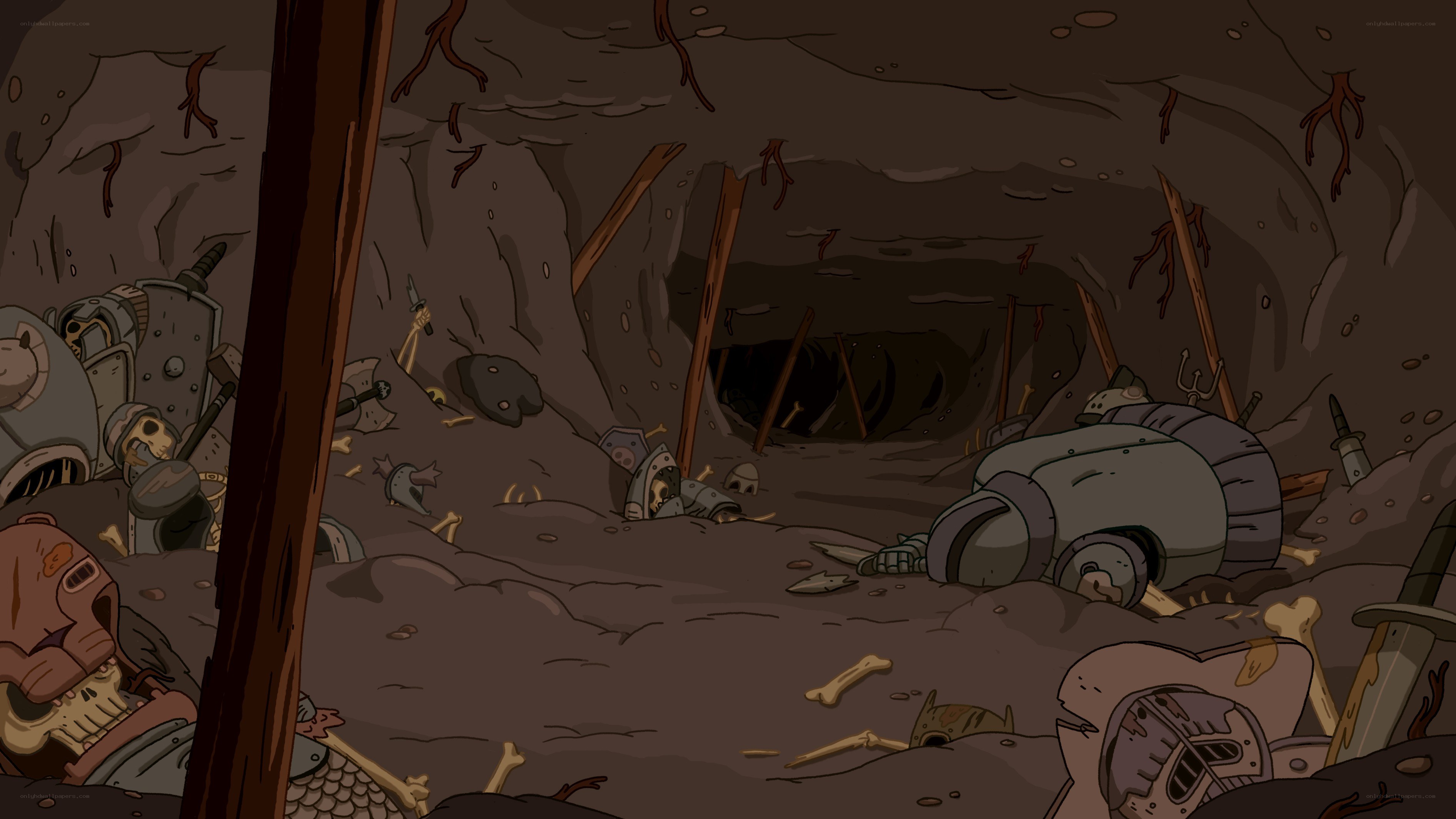 Battle-scarred cave interior