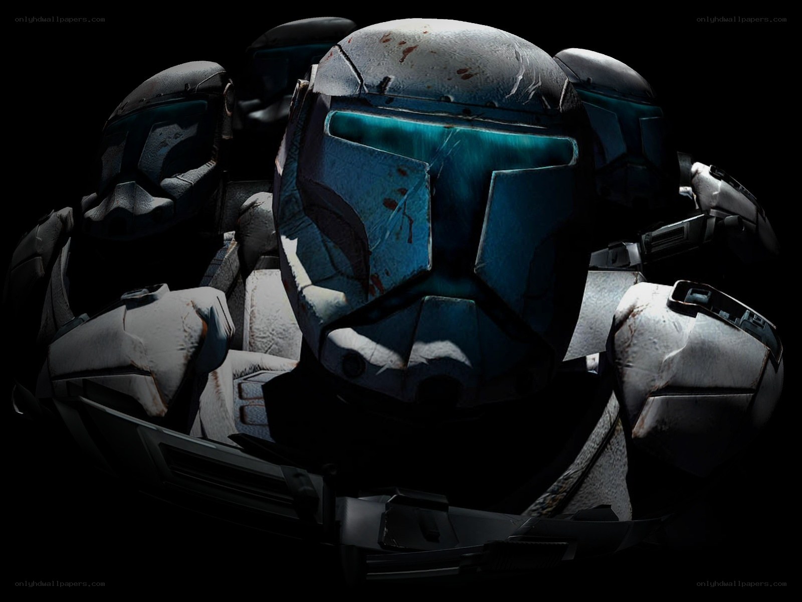 battle-worn clone trooper helmets