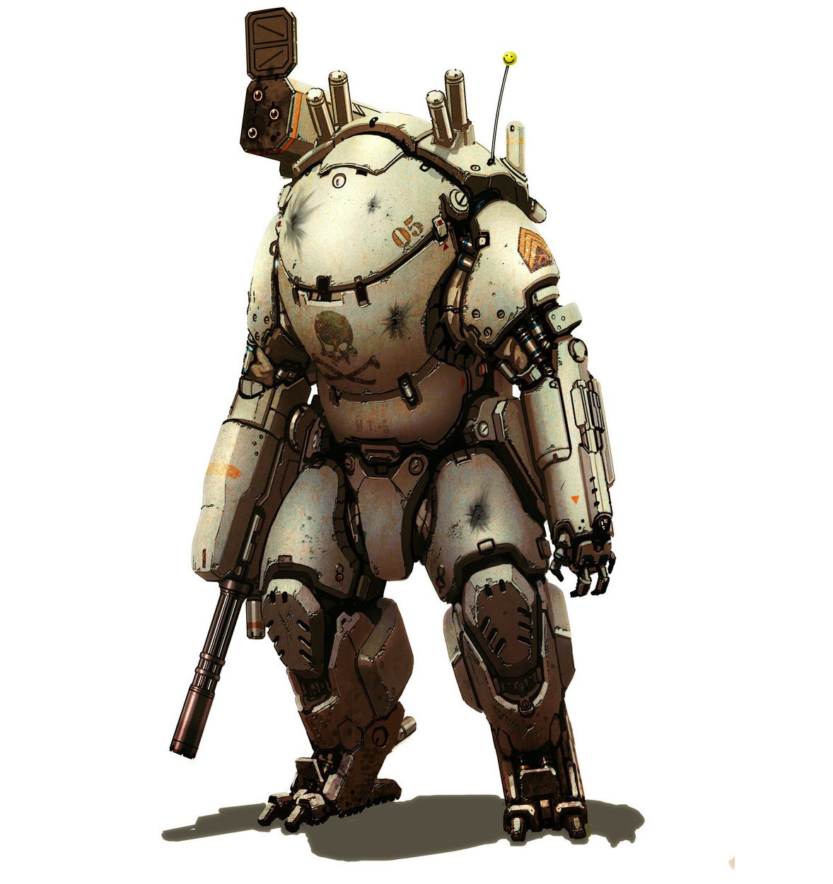 battle-worn mech soldier
