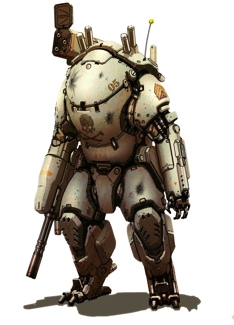 battle-worn mech soldier