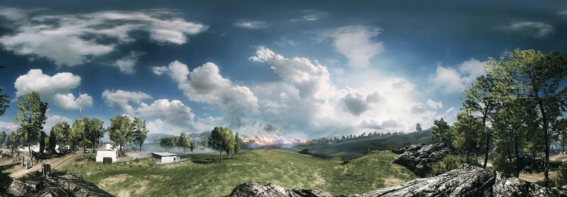 Battlefield with distant explosions