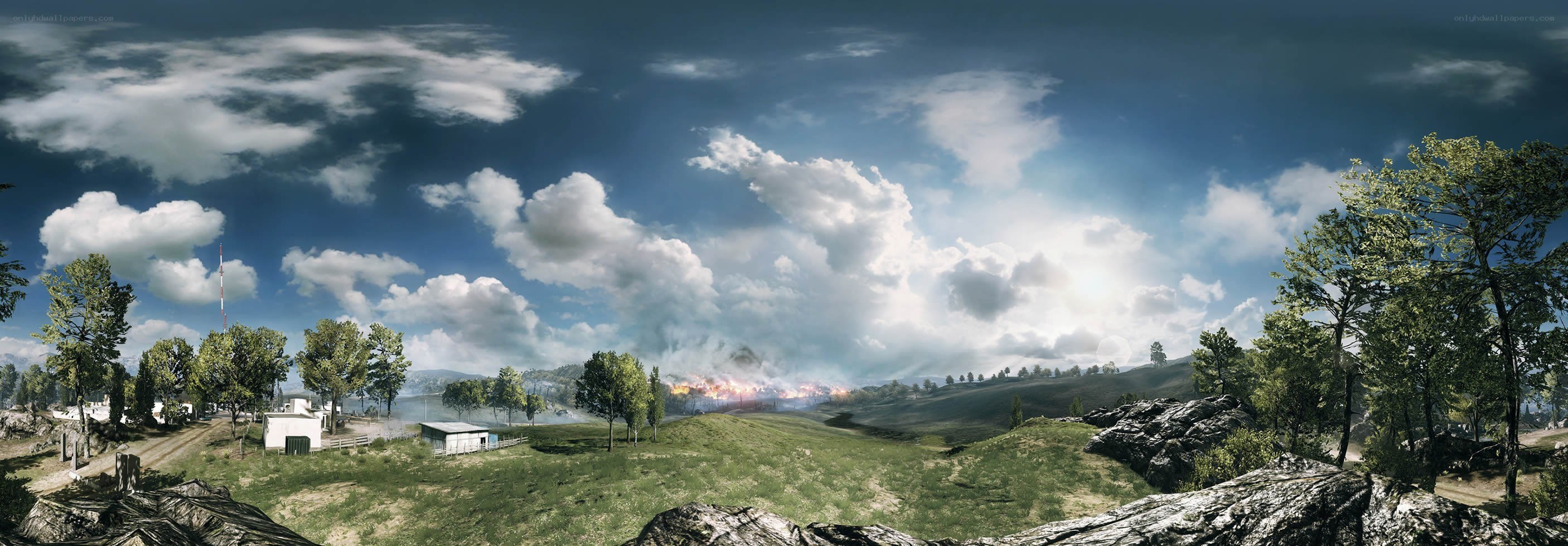 Battlefield with distant explosions