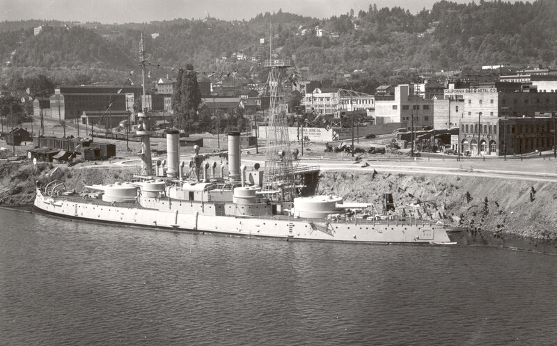 Battleship at a shipyard