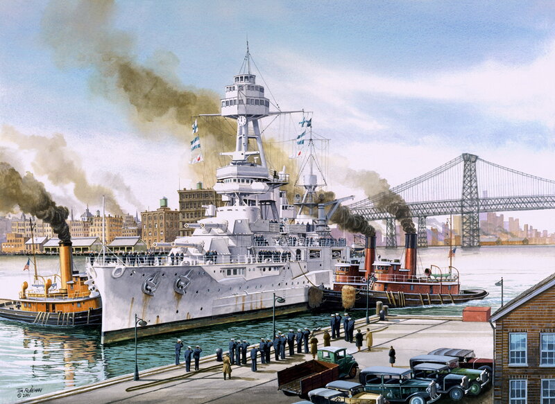 Battleship at Dock — Gray, Dramatic