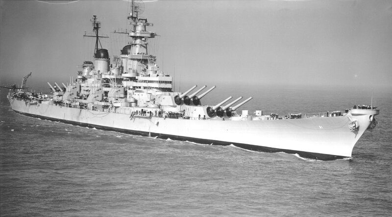 Battleship at Sea — Black, Dramatic, Photograph, Ocean, Guns
