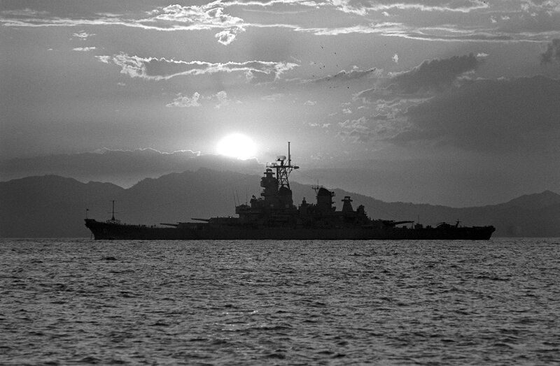 Battleship at Sea — Black, Dramatic, Sunset, Photograph