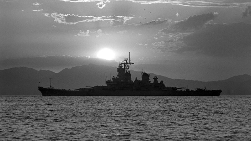 Battleship at Sea — Black, Dramatic, Sunset