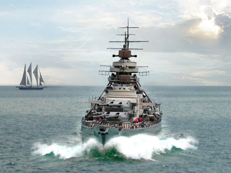 Battleship at Sea — Blue, Dramatic, Afternoon