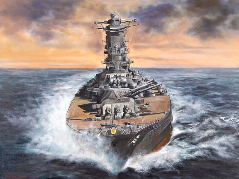 Battleship at Sea — Blue, Dramatic, Sunset