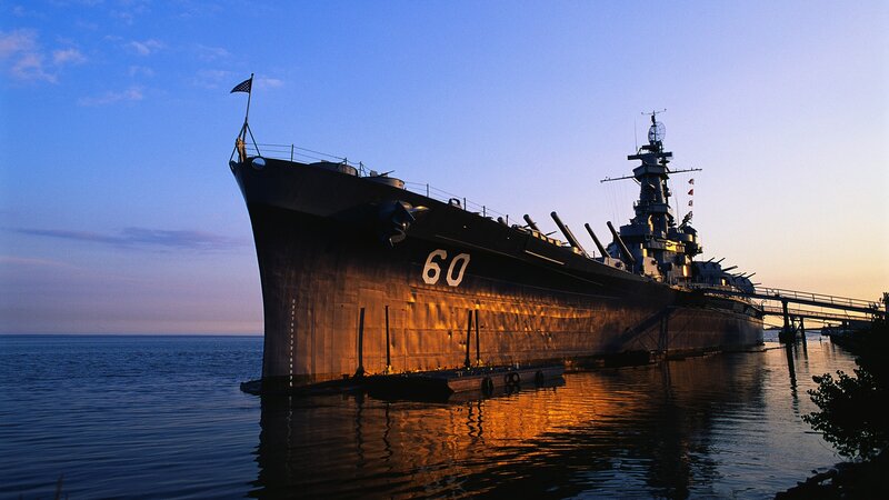 Battleship at sunset