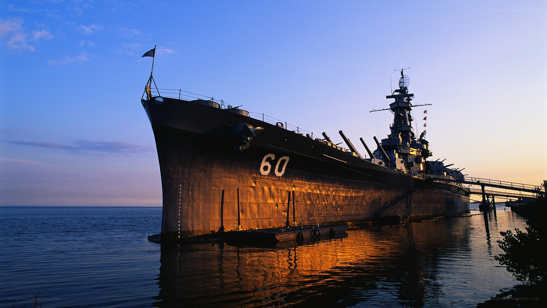 Battleship at sunset