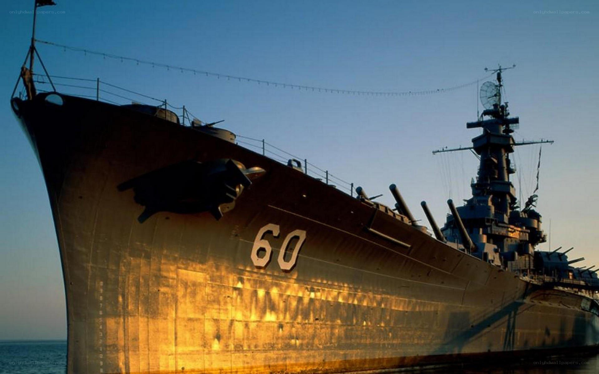 Battleship at sunset