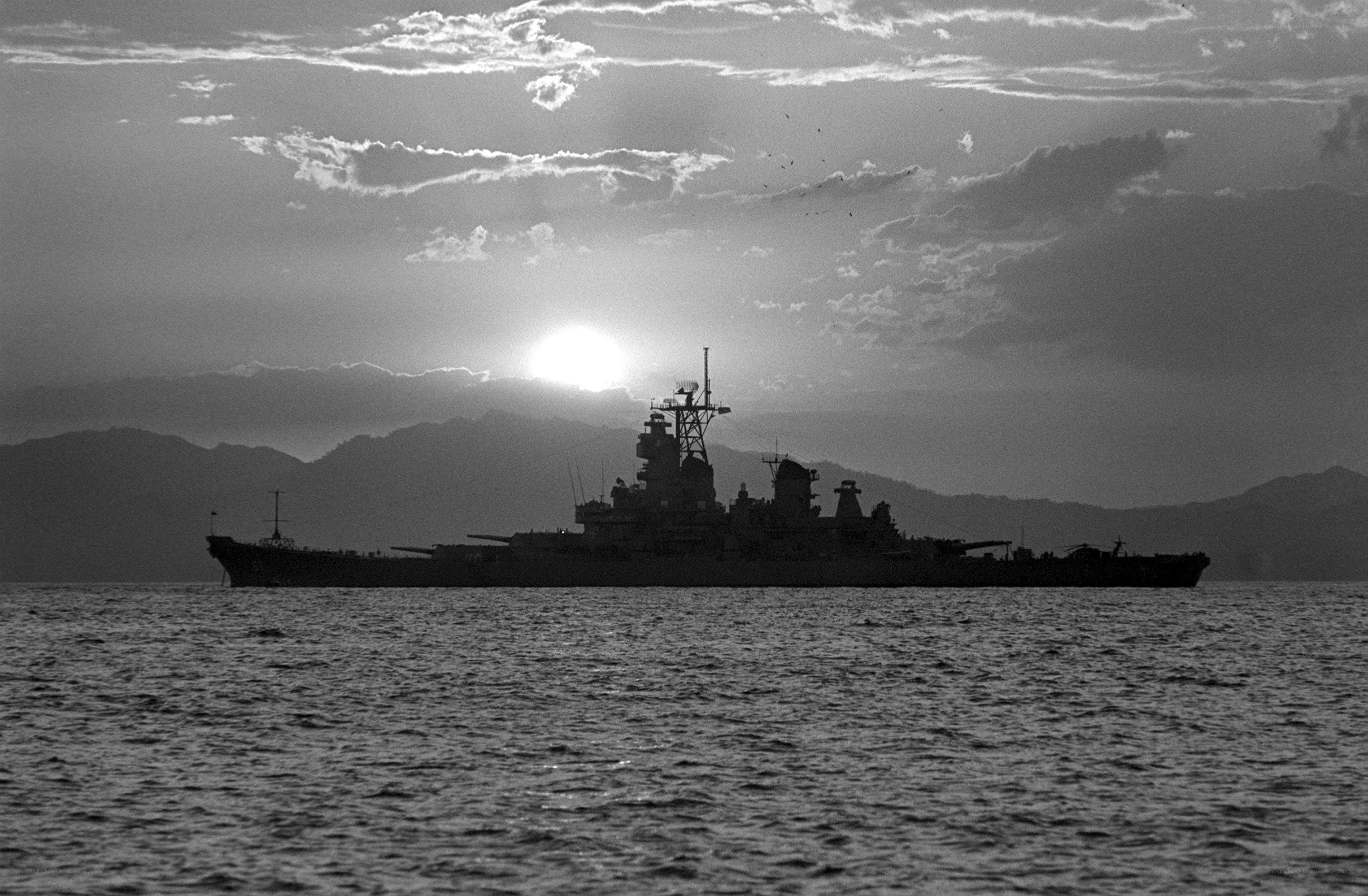 Battleship at sunset