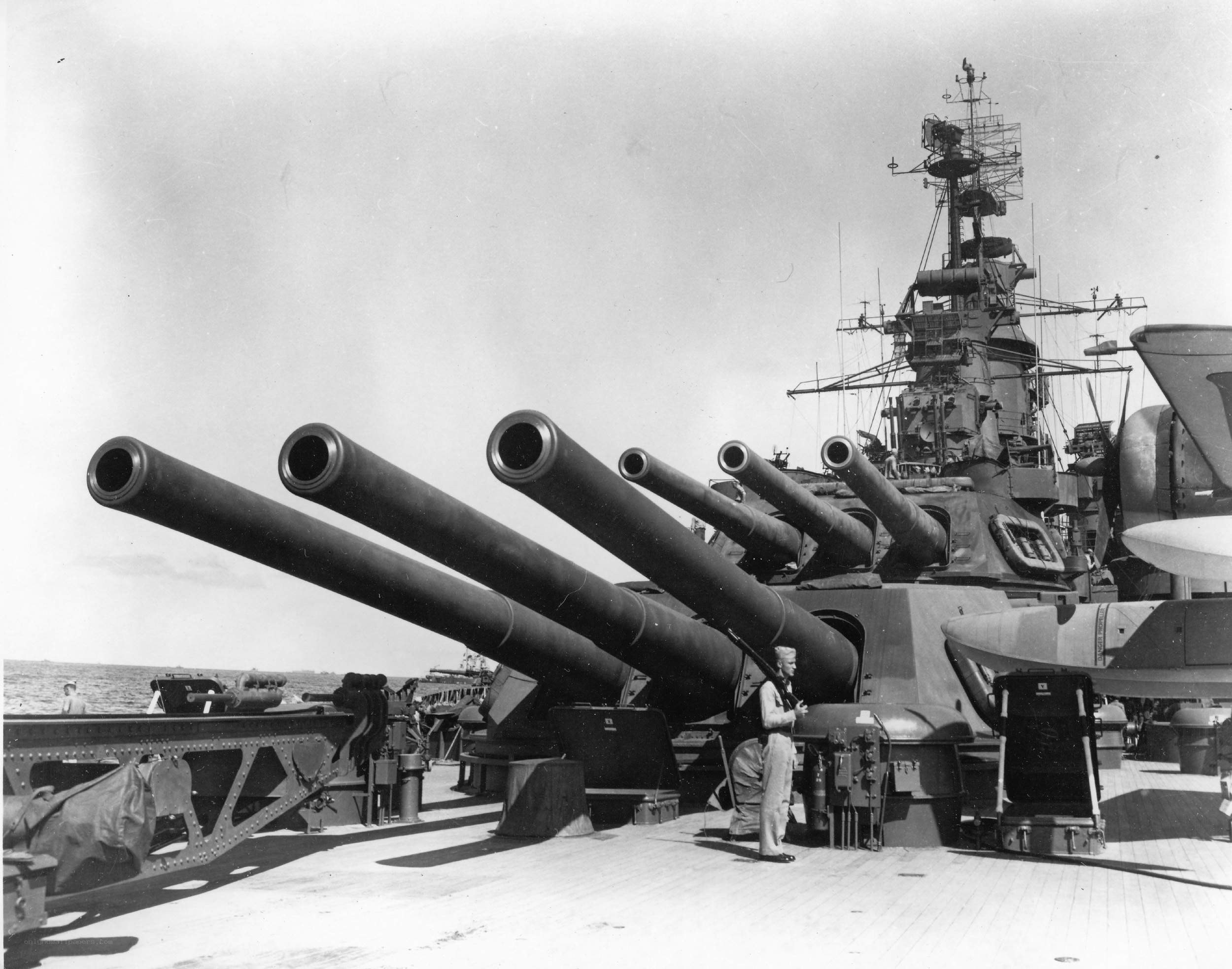Battleship gun turrets on deck