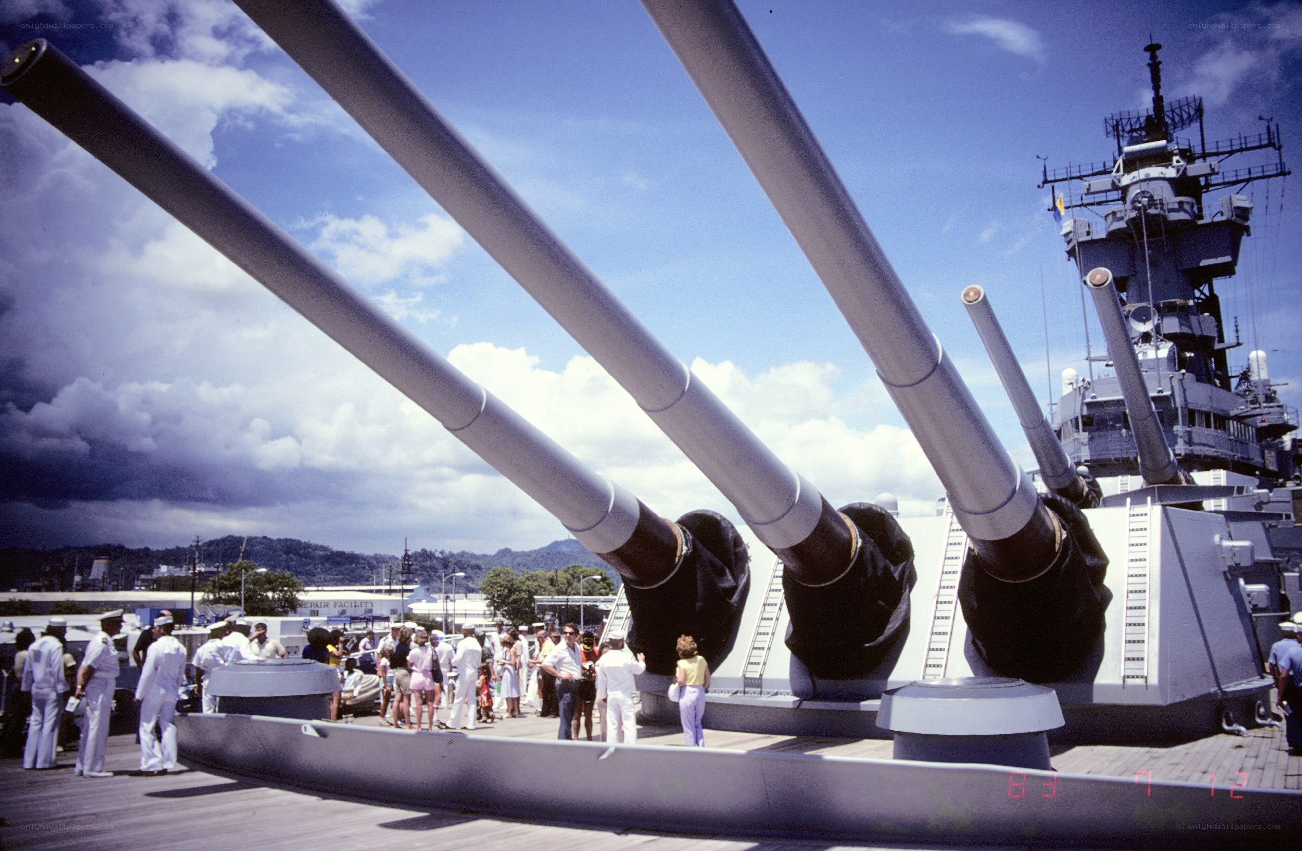 Battleship gun turrets on deck