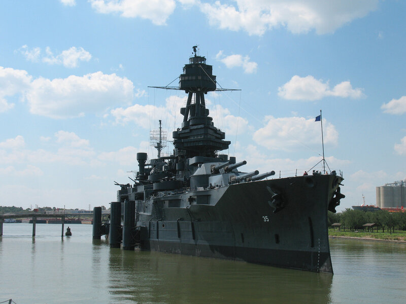 Battleship in a river