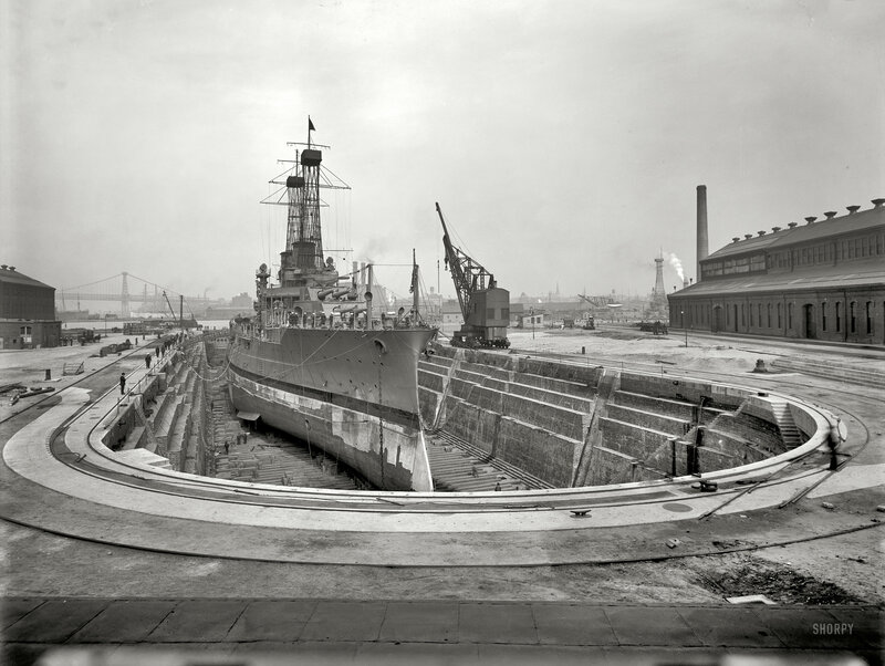 Battleship in dry dock