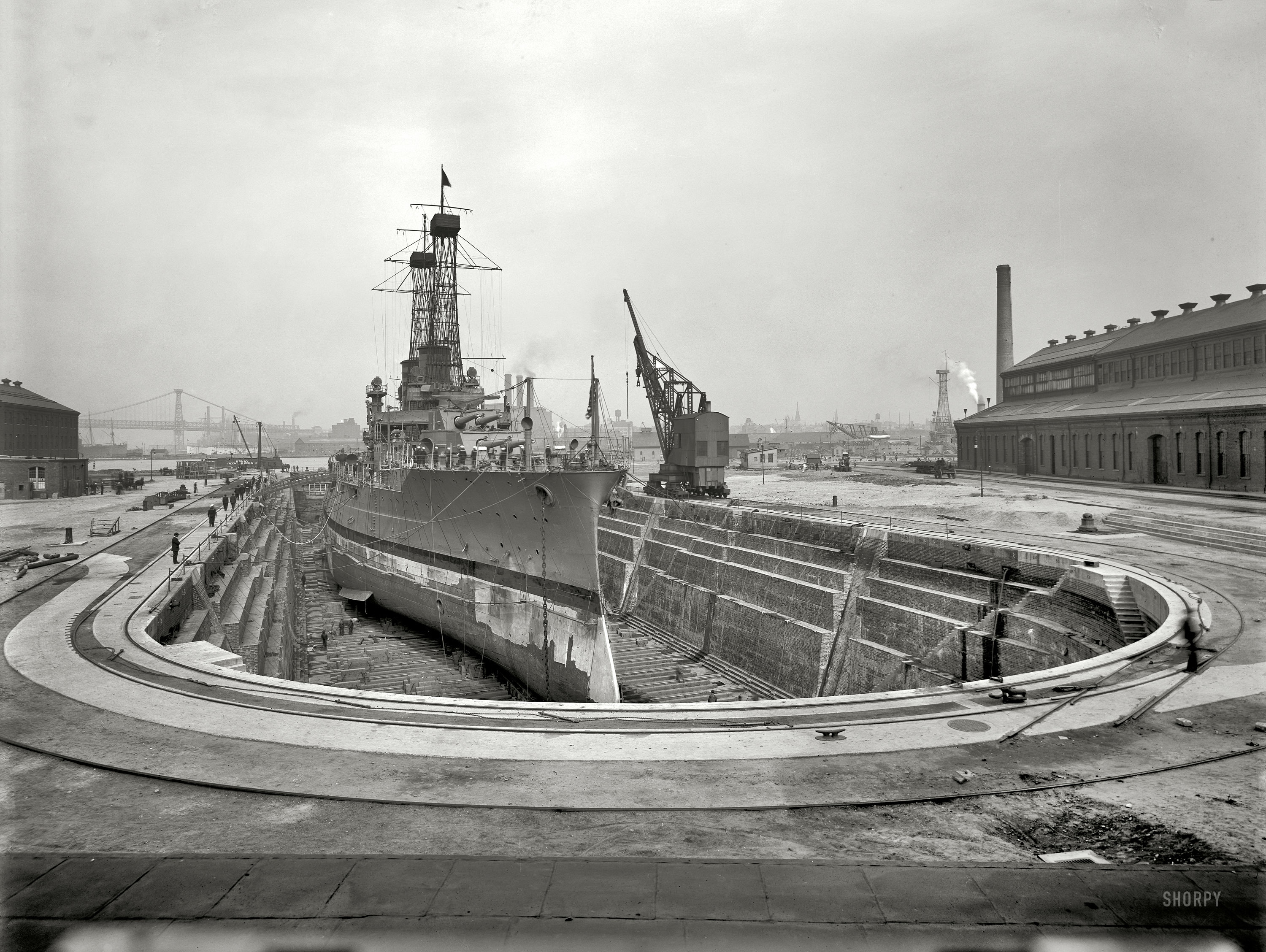 Battleship in dry dock