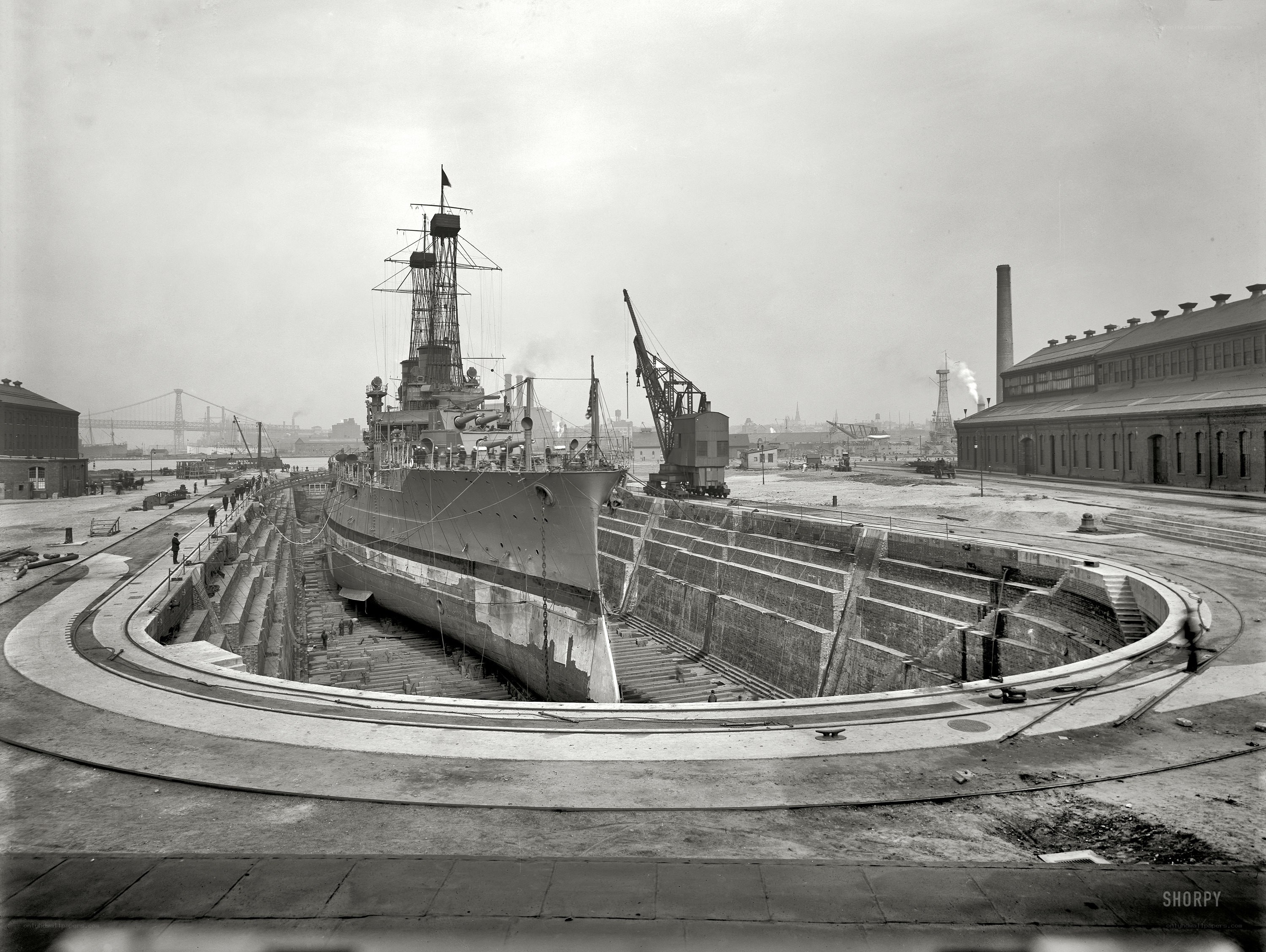 Battleship in dry dock