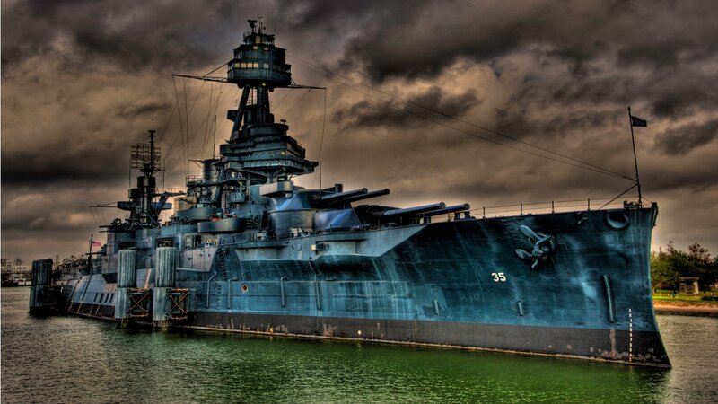 Battleship in Harbor — Blue, Dramatic