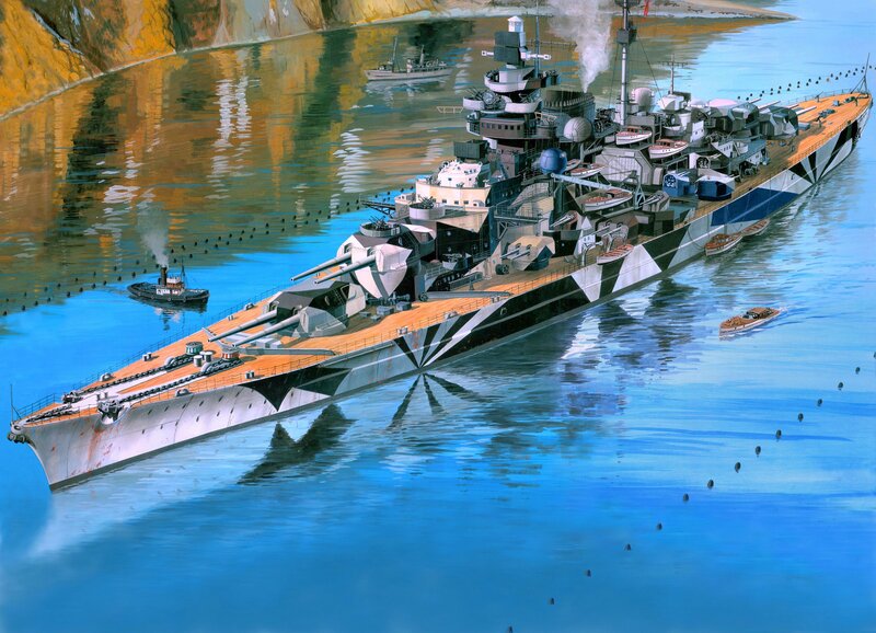 Battleship in Harbor — Blue
