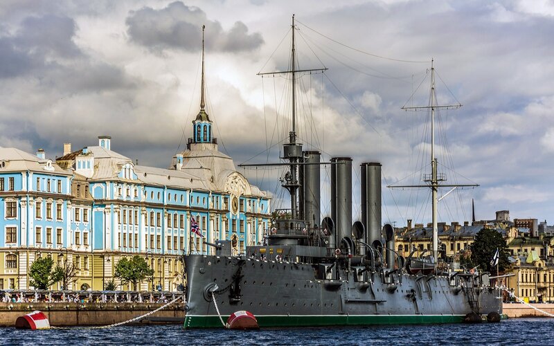 Battleship in Harbor — Gray, Dramatic, Afternoon