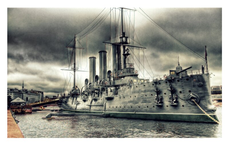 Battleship in Harbor — Gray, Dramatic, Photograph, Ship