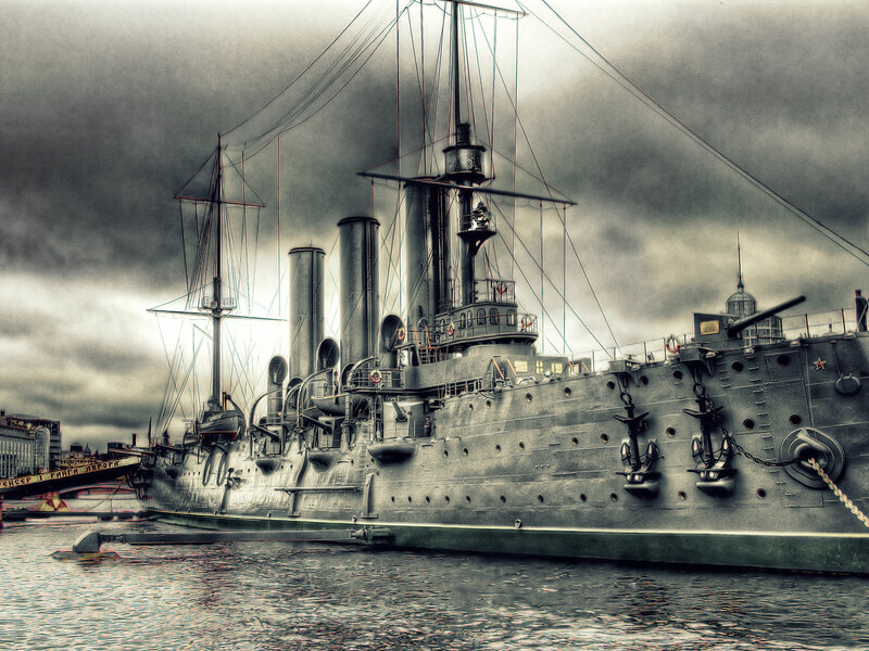 Battleship in Harbor — Gray, Dramatic