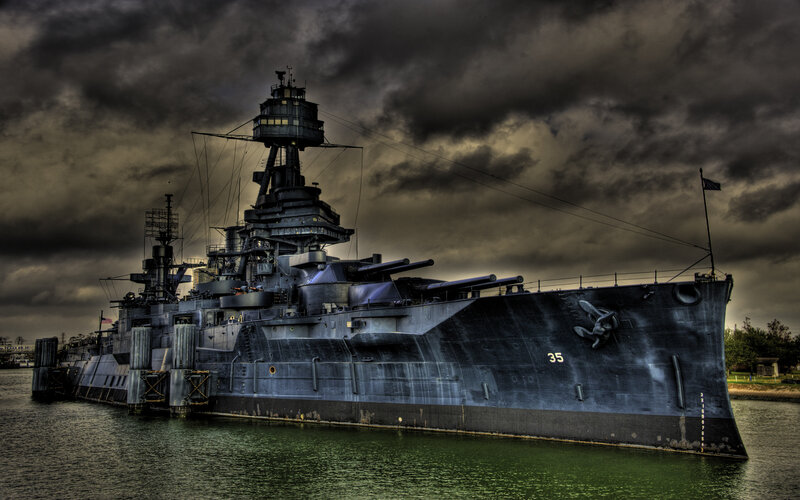 Battleship in Harbor — Gray