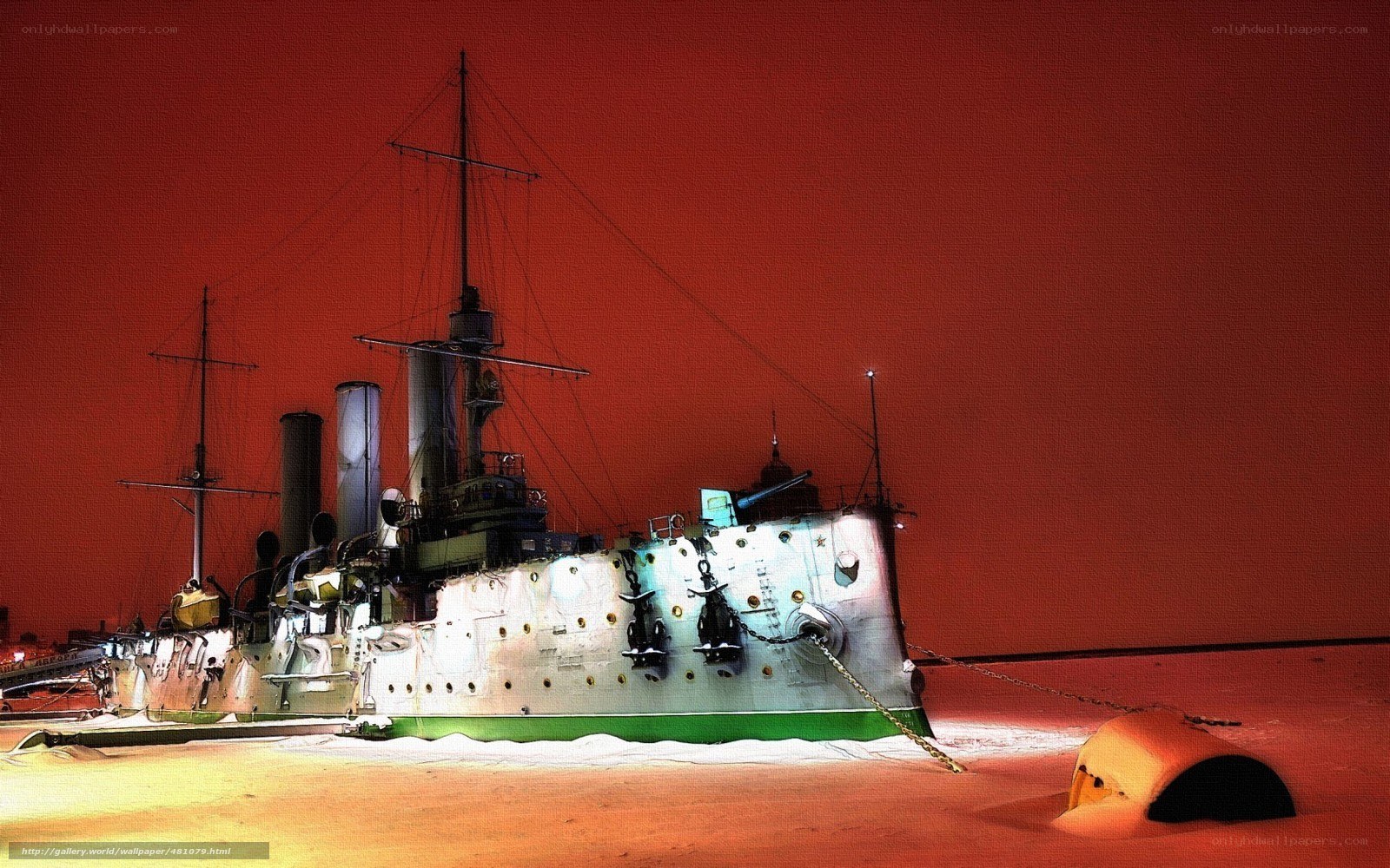 Battleship in red light