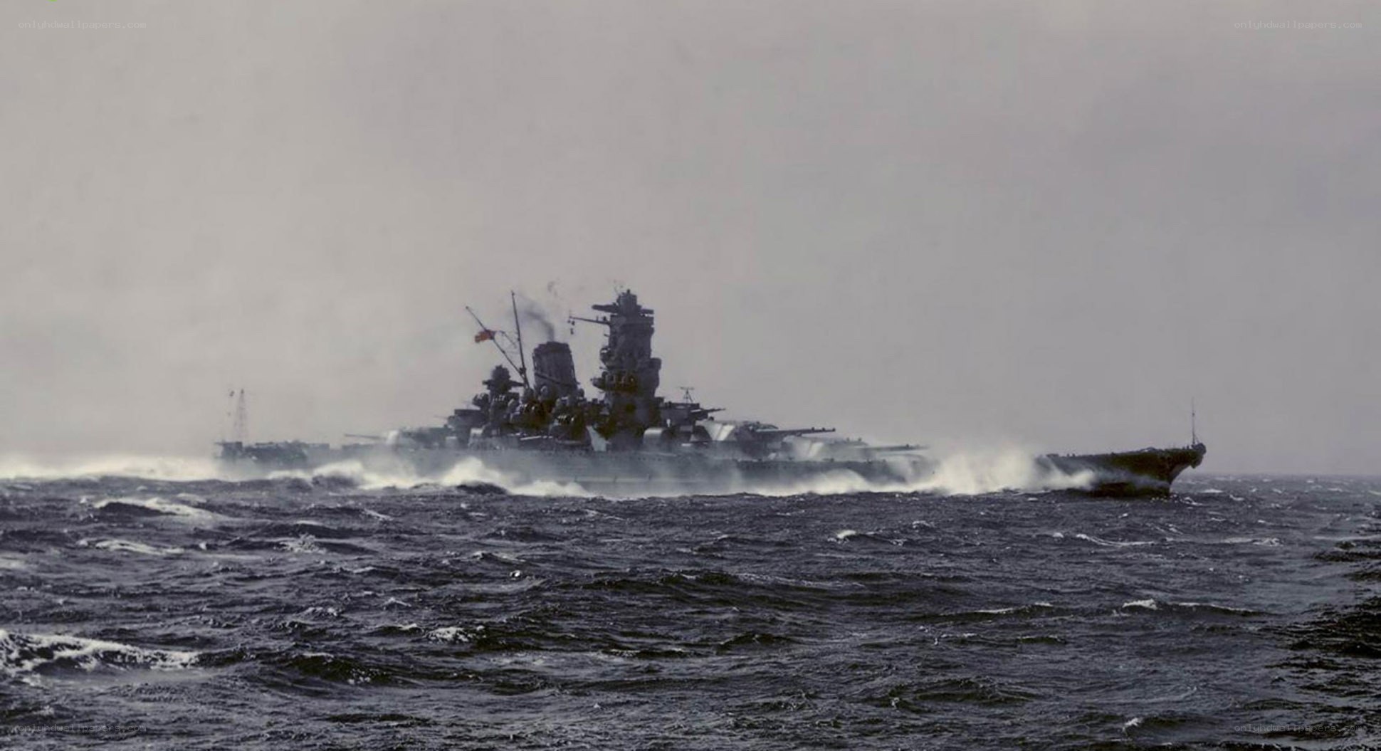Battleship in rough seas