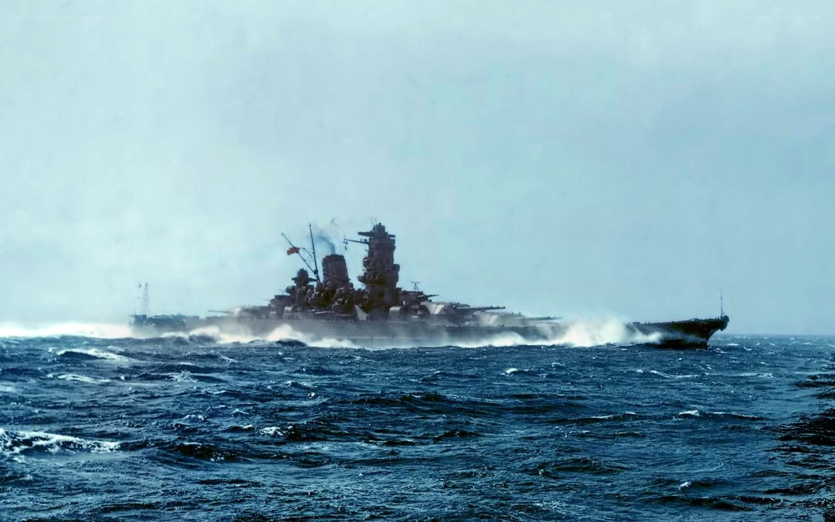 Battleship in rough seas