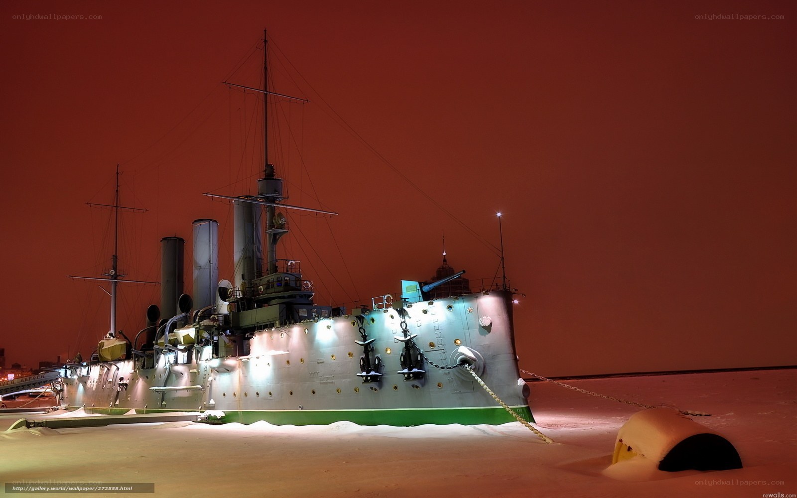 Battleship in snowy night
