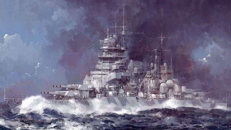 Battleship in Stormy Sea — Gray