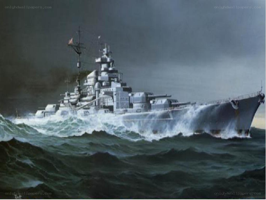 Battleship in stormy sea