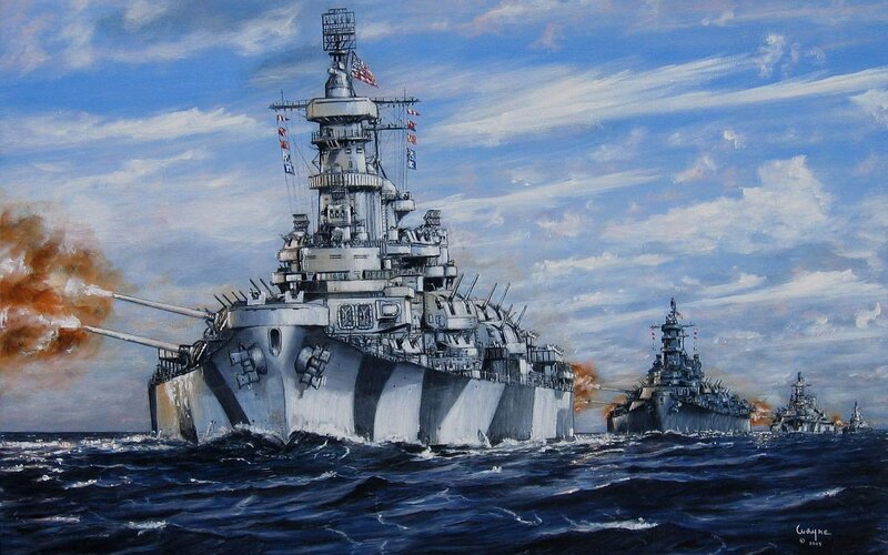 Battleships in Combat — Blue, Dramatic, Afternoon, Painting