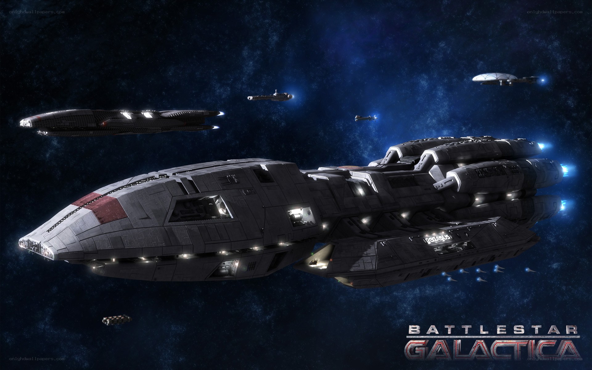 Battlestar Galactica fleet in space